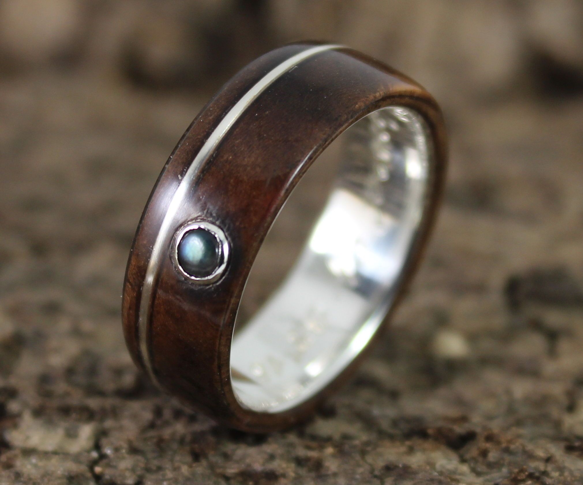 Silver and Walnut Wood Ring