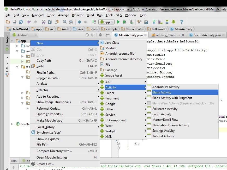 Create a Second Activity