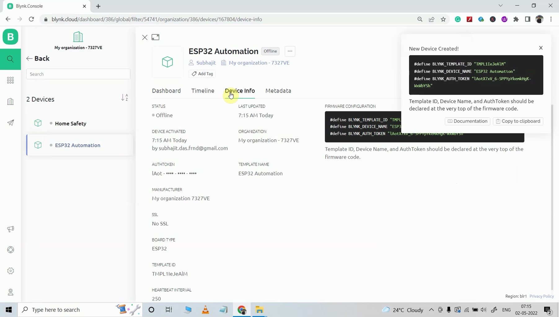 IoT Project Using ESP32 Blynk Google Assistant With Timer & Sensor : 19 ...
