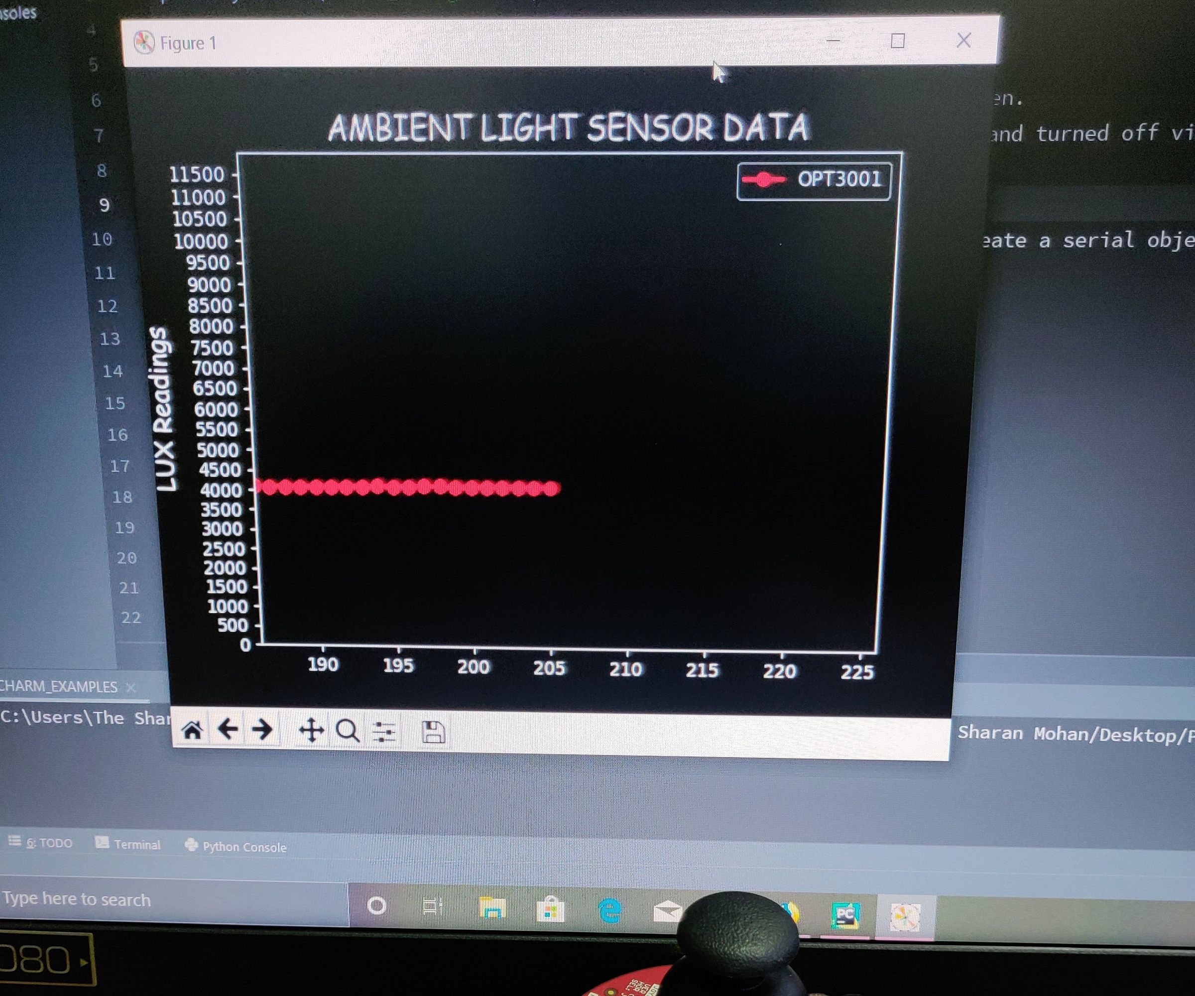 visualizing ambient light sensor (opt3001) data using matplotlib ...