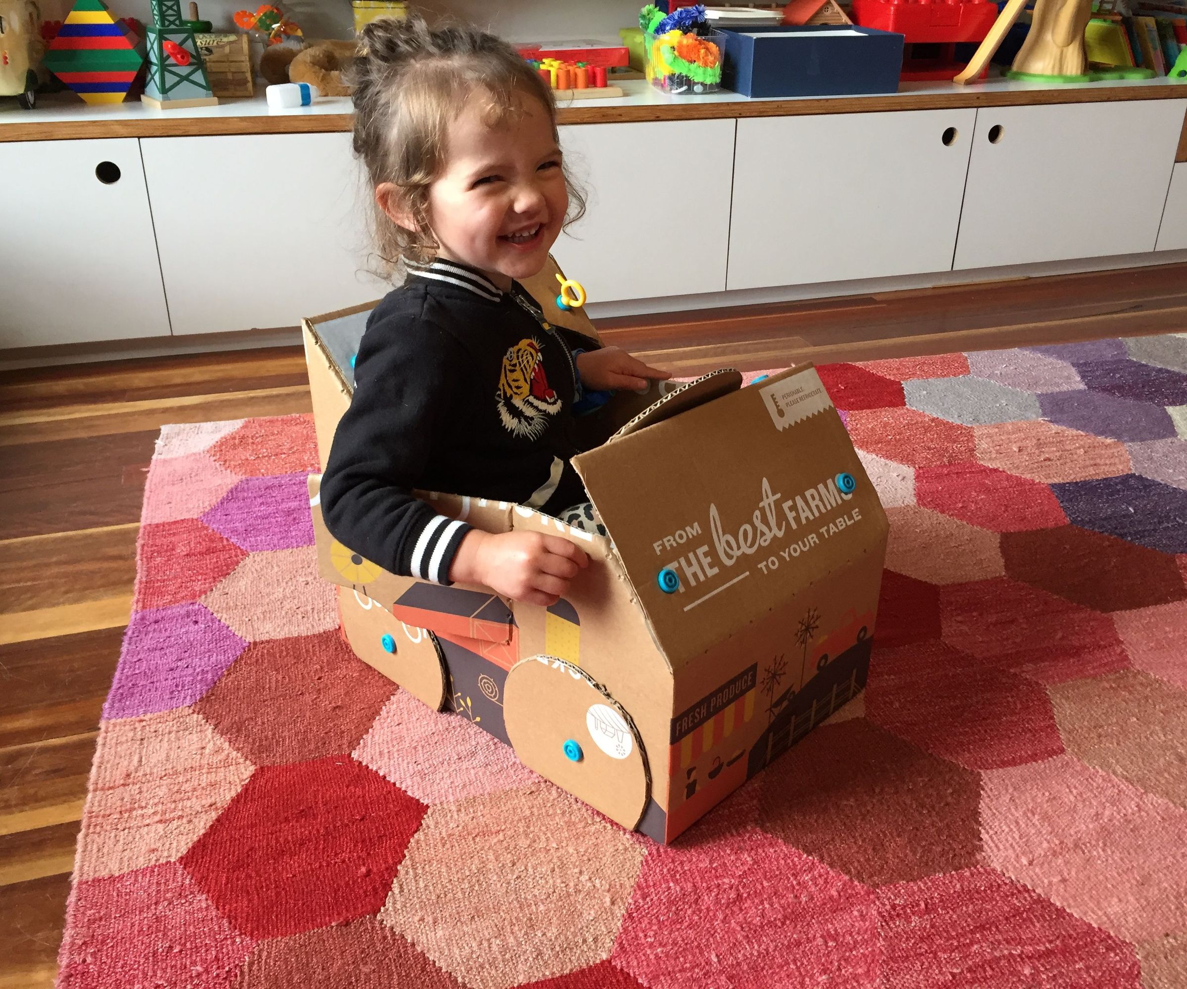 Makedo Car From a Sun Basket Box