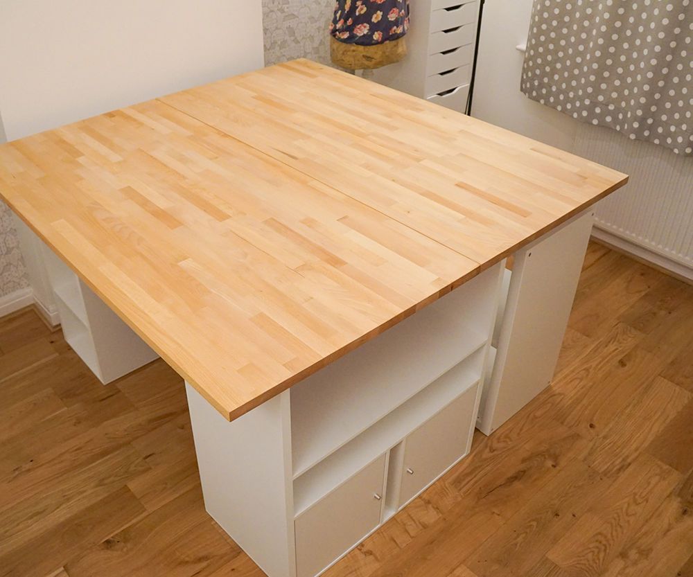 DIY Huge Sewing Table for a Craft Room | Custom Storage Shelving Unit ...
