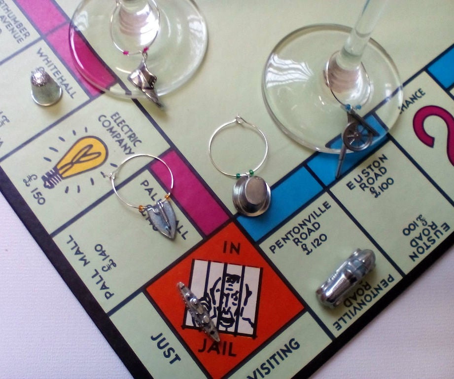 Monopoly Themed Wine Charms with Pouch Set of 14