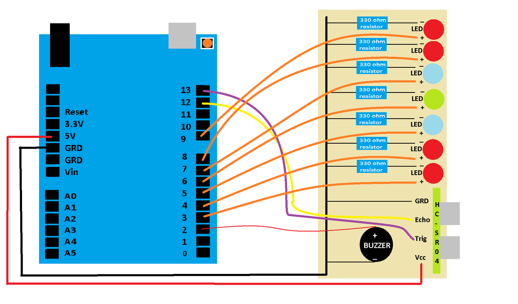 Simple Game for Arduino Using Ultrasonic Sensor, Buzzer and LEDs : 5 ...