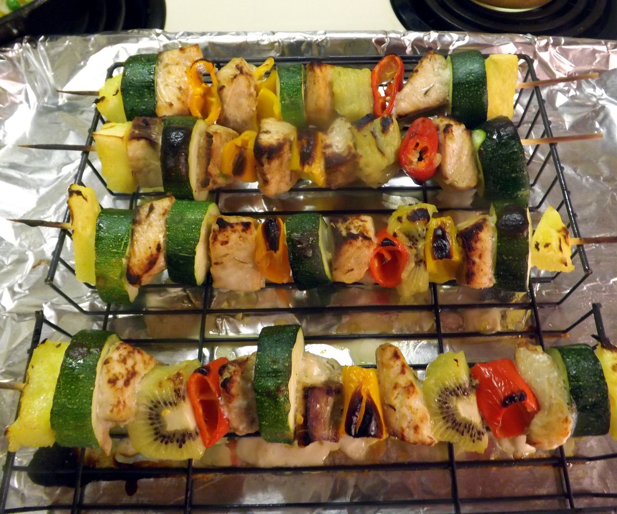 WILD SALMON KABOBS WITH SWEET PEPPERS, PINEAPPLE, AND ZUCCHINI 5