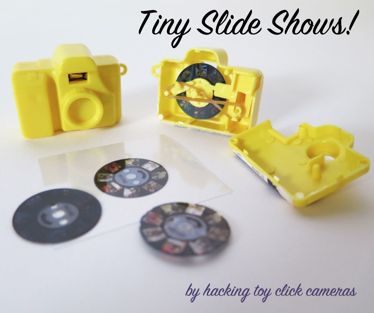 DIY guide for Tiny Slide Shows!  (by hacking toy cameras) with step-by-step instructions