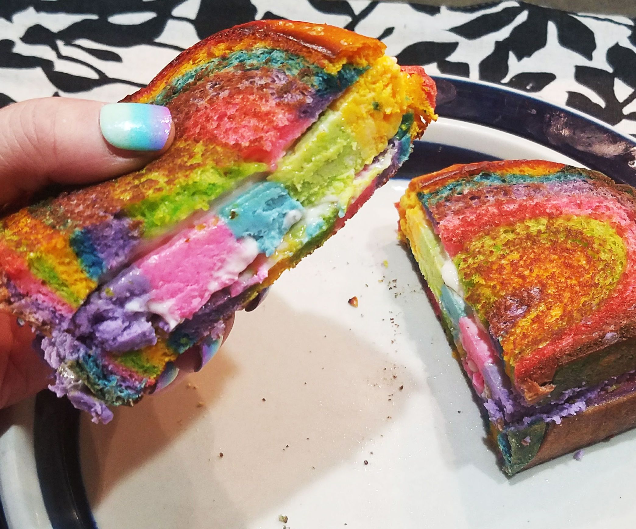 Homemade Grilled Rainbow Cheese and Unicorn Bread Sandwich 5 Steps