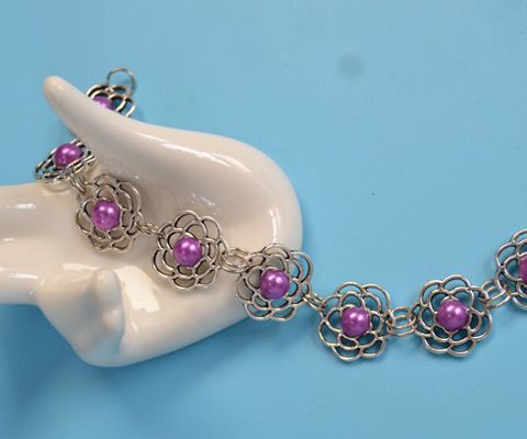 beebeecraft diy—how to make simple bracelet with mental patches and pearl beads DIY Project DIY Project Image