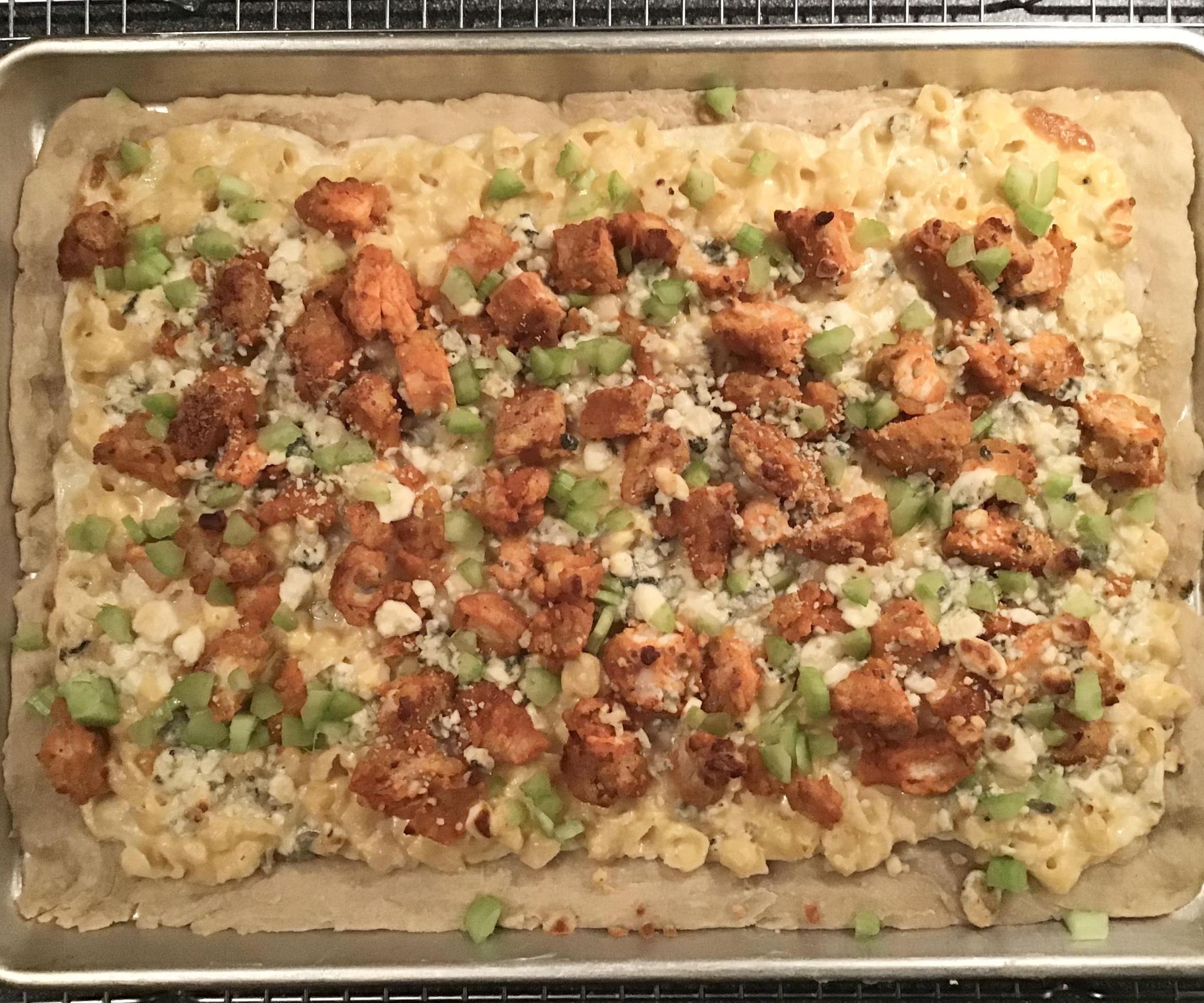 DIY guide for Buffalo Chicken Mac N Cheese Pizza with step-by-step instructions