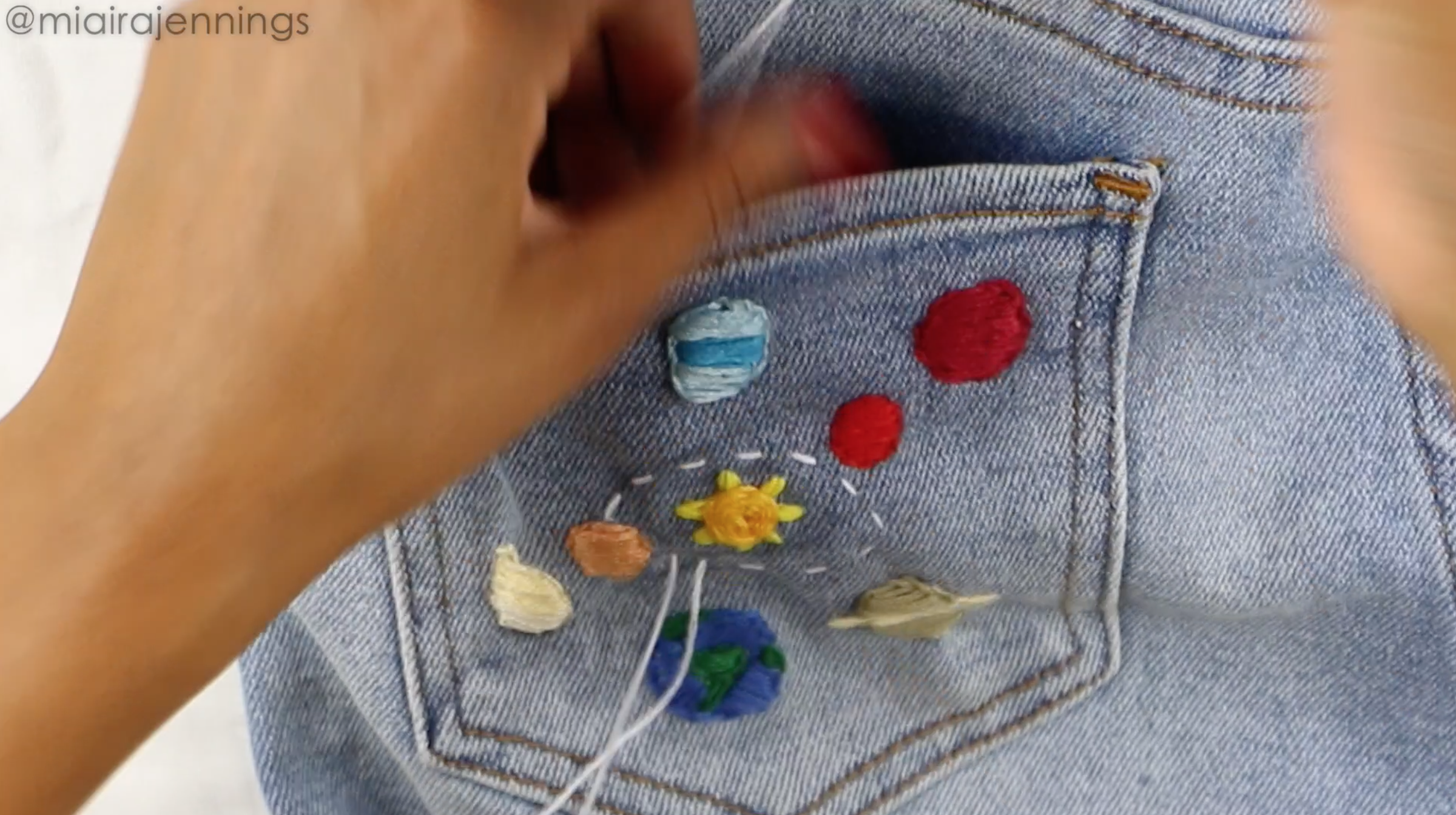 DIY Space Embroidered Denim Jeans 
