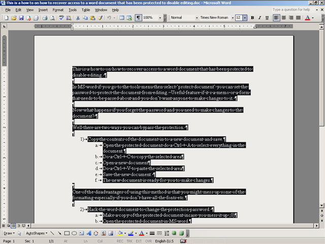 editing protected word document