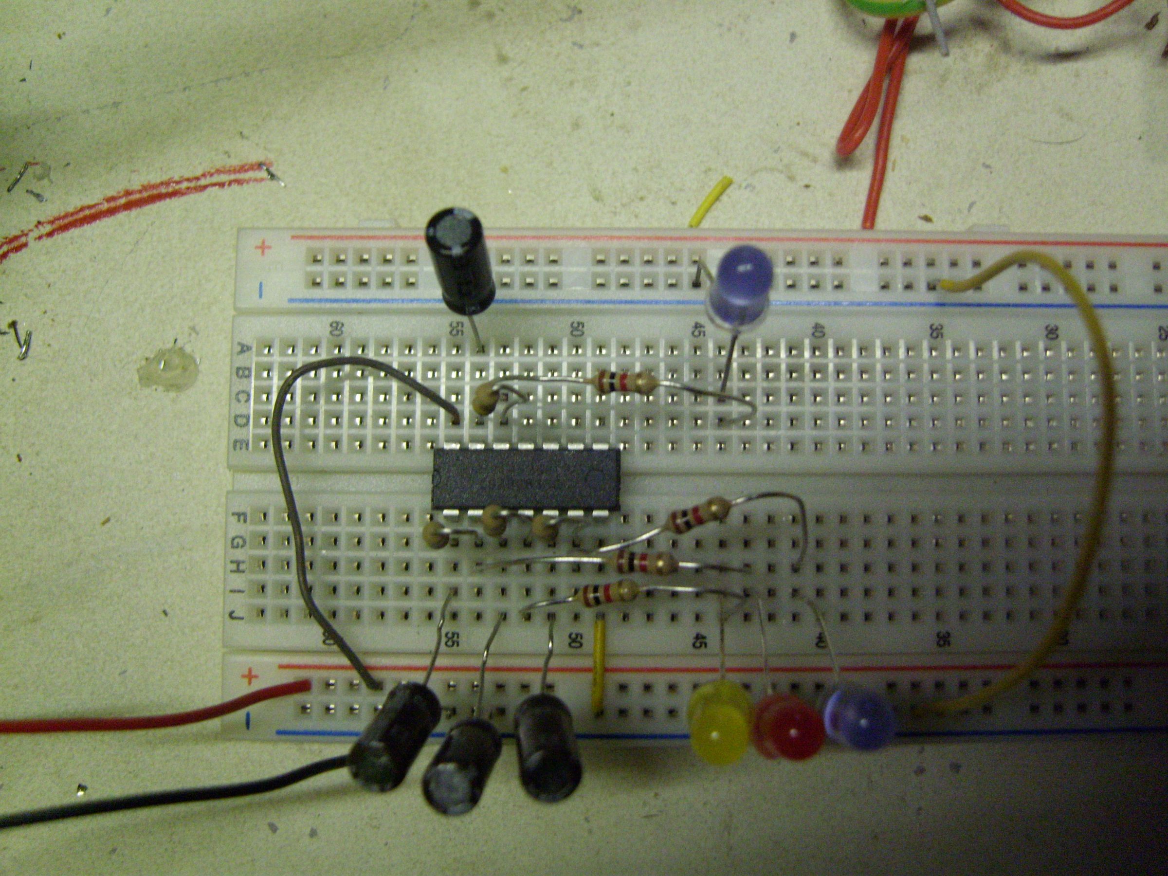 DIY guide for An easy to make, cheap and simple LED-blinky circuit with CMOS 74C14 with step-by-step instructions