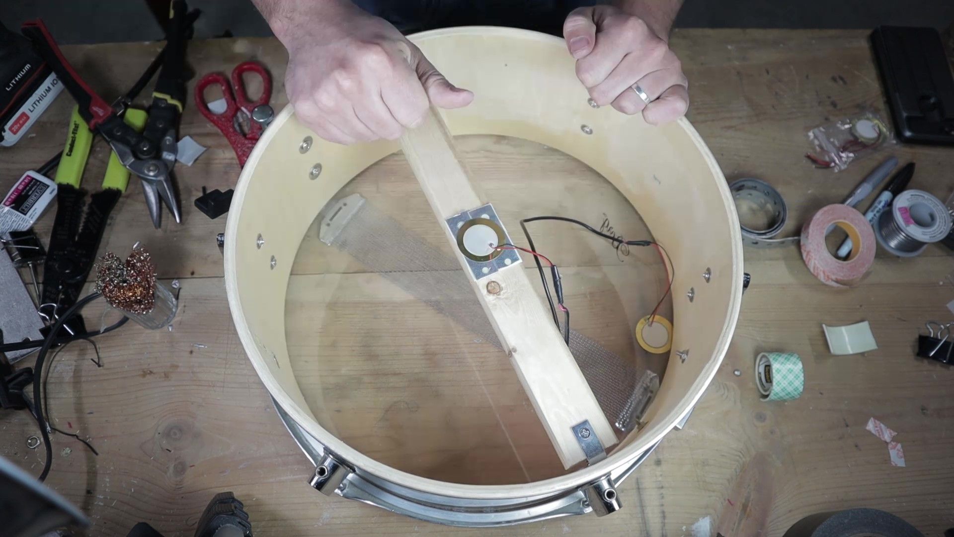 Drum Conversion Acoustic to Electric With DIY Heads and Triggers 6