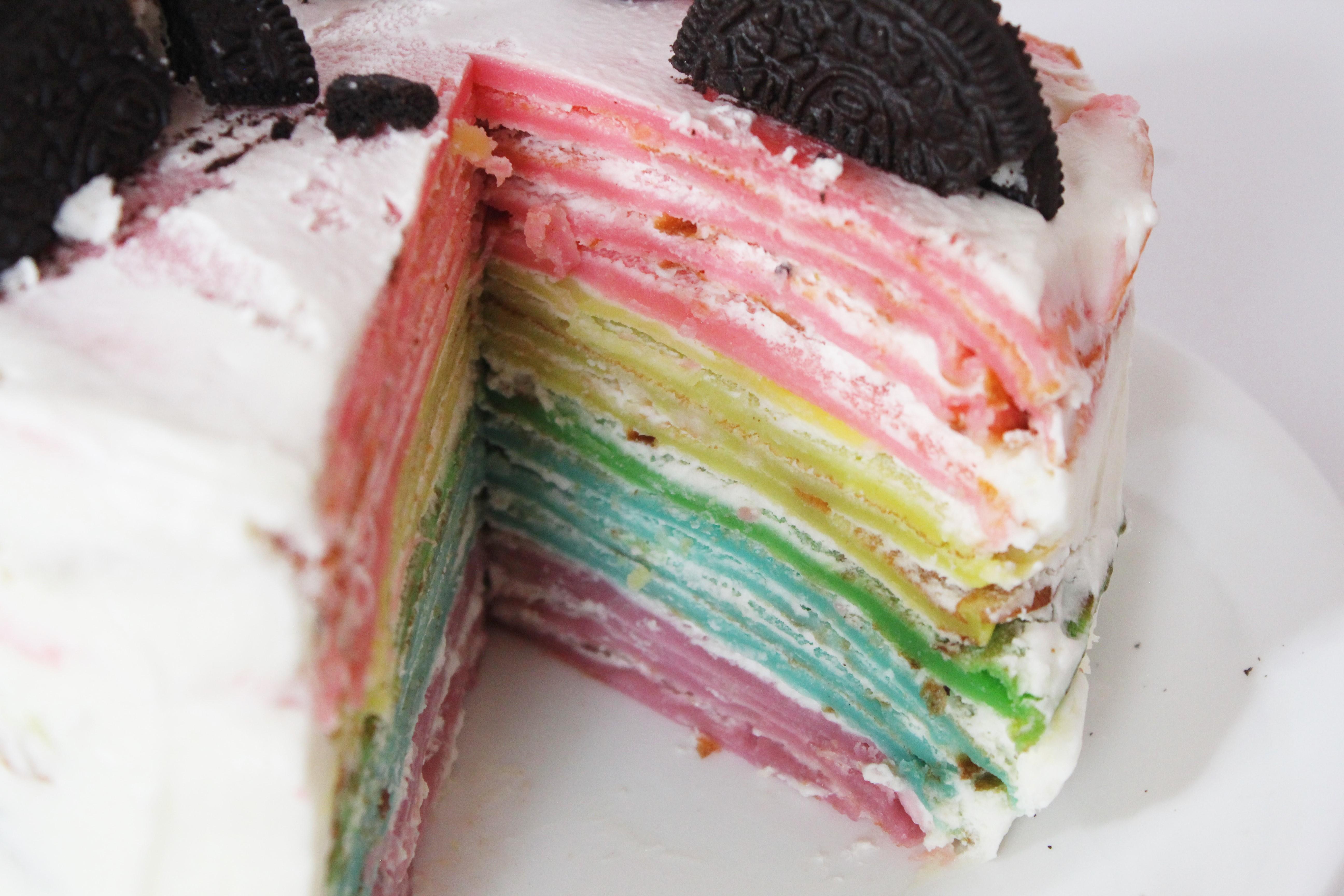 rainbow crepe cake resepi