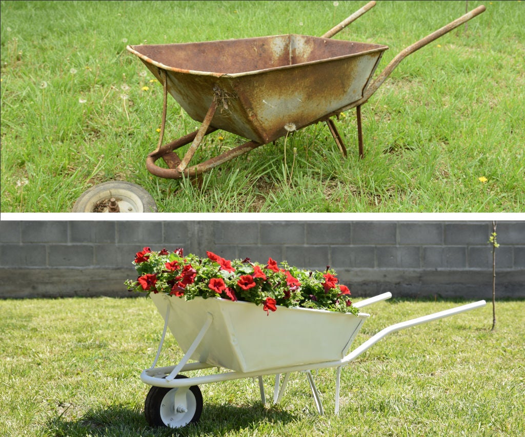 Turning an Old and Rusty Wheelbarrow Into a Flower Planter 11 Steps