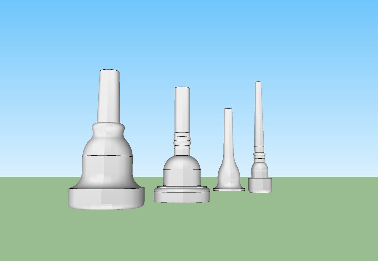 3D Printable Tuba, Trombone, French Horn and Trumpet Mouthpieces