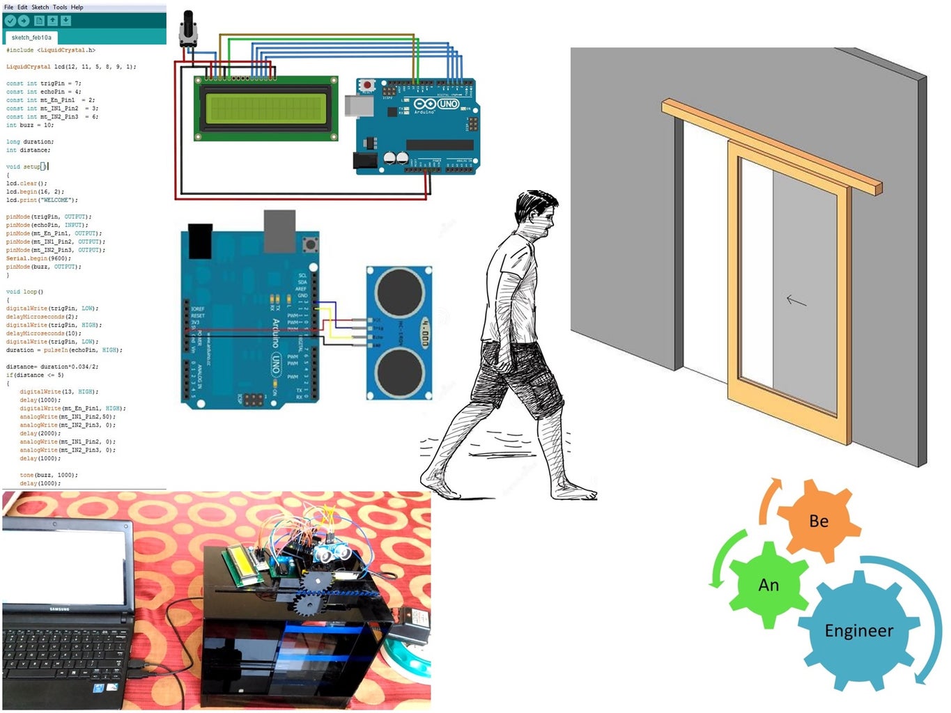 How to Make Automatic Door Opening Using Ultrasonic Sensor HRSC04 : 4 ... Circuit Diagram