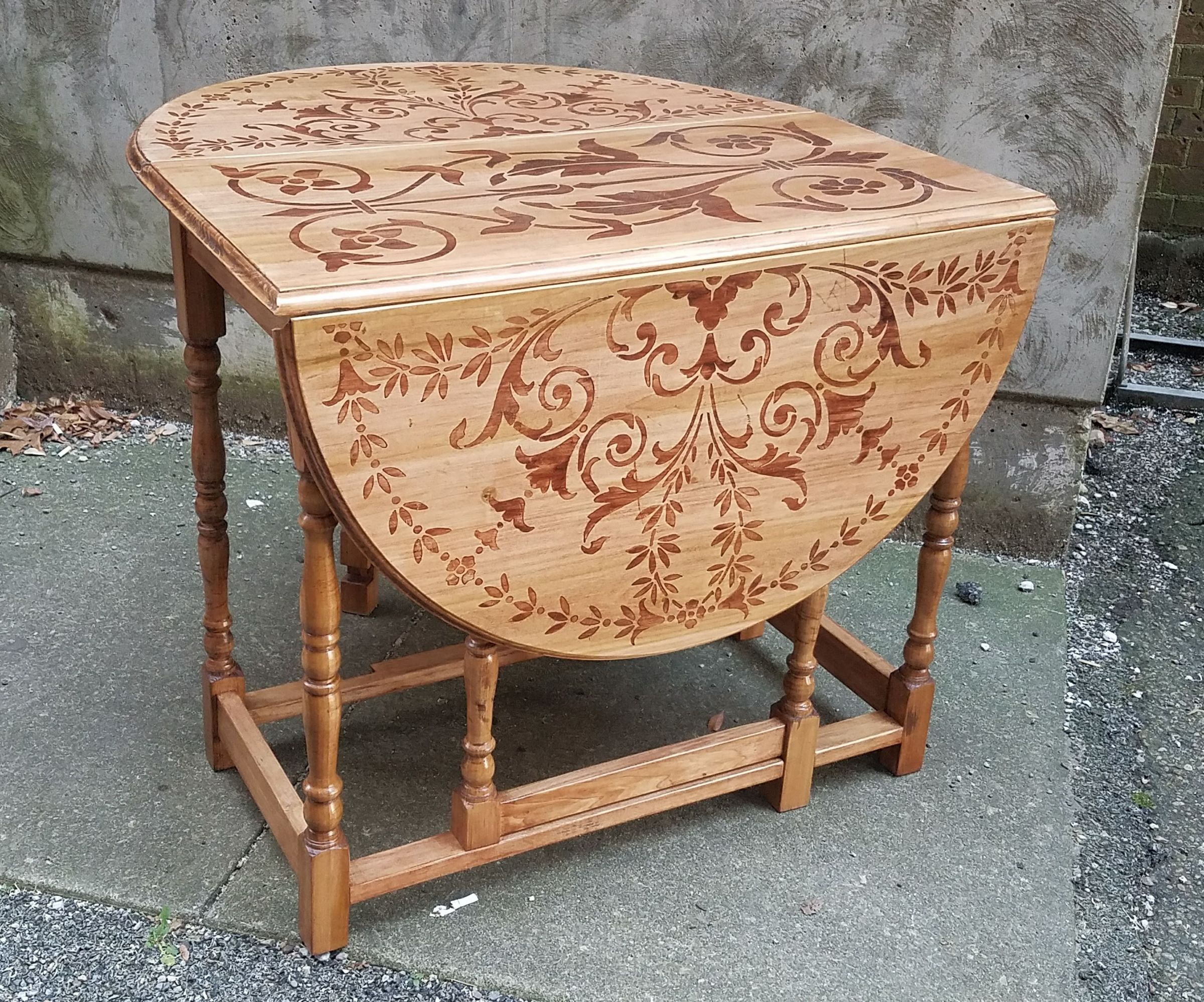 Drop Leaf Table With Faux Inlay