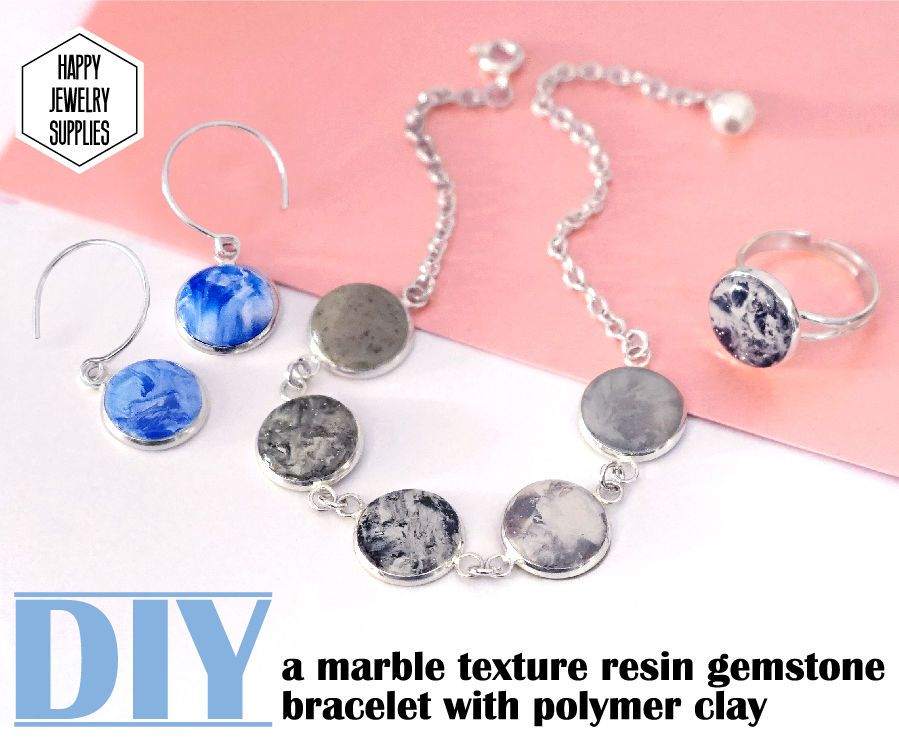 DIY Tutorial - How to Handmake a Marble Texture Resin Gemstone Bracelet With Polymer Clay!