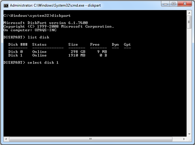 Using DISKPART Command