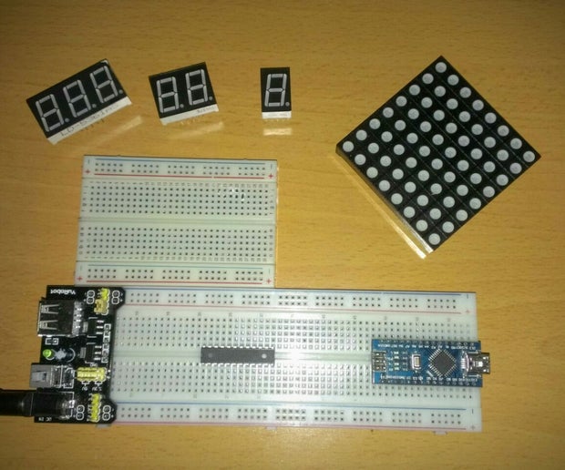 Ejemplo Básico Con Ic Max7219 Matriz Led Y Visualizadores De 7 Segmentos 8 Steps Instructables