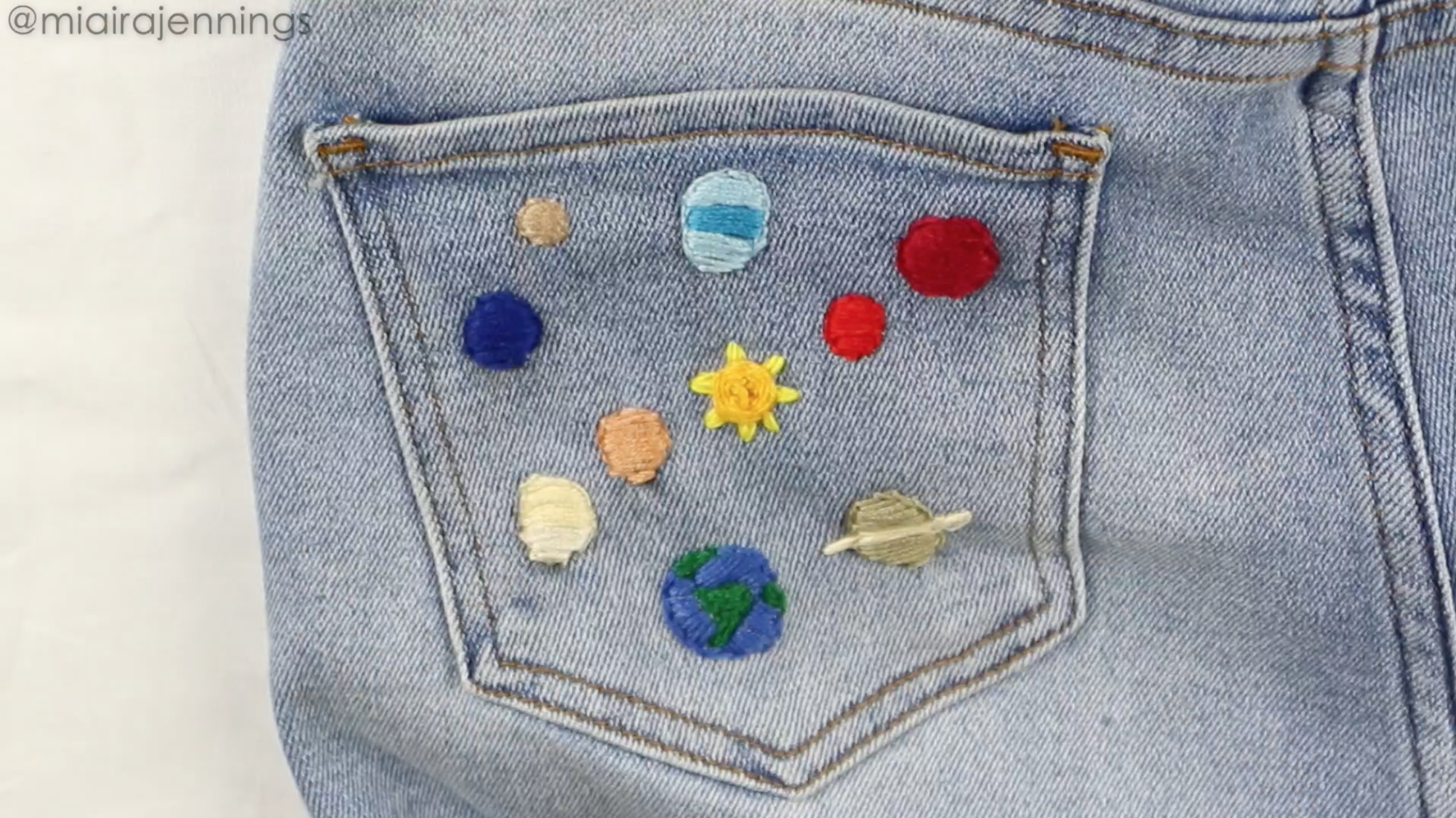 DIY Space Embroidered Denim Jeans 