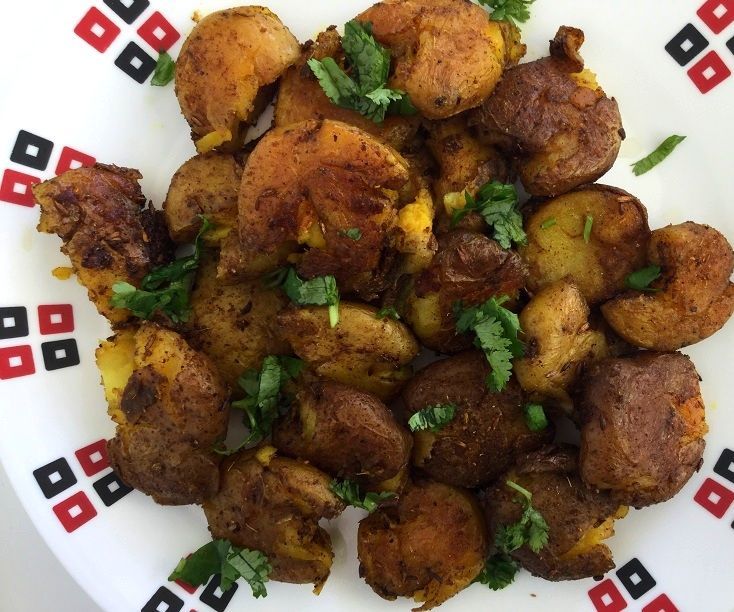 Smashed Pan-roasted Indian Spiced Potatoes