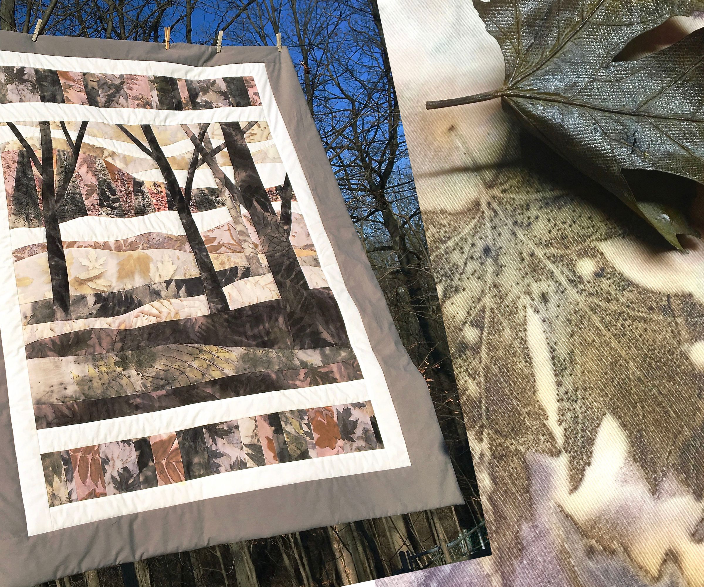 Lovely Leaf-Printed Art Quilt