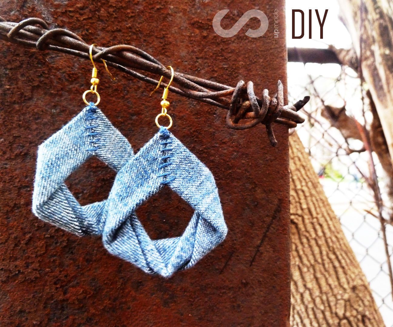 Upcycled Denim Earrings DIY Jewelry Tutorial by Upmade 8 Steps (with