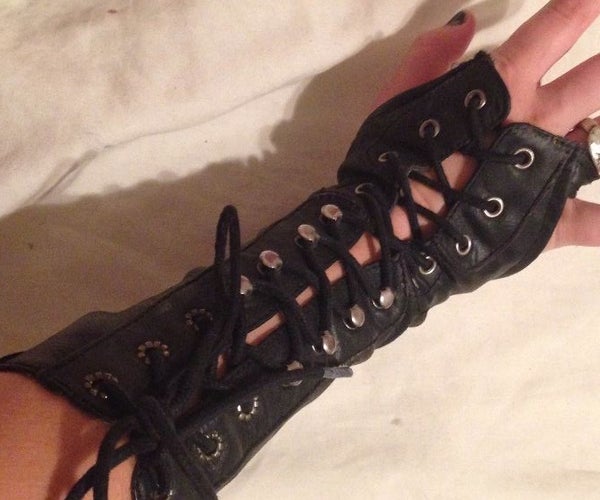 Laced Fingerless Gloves Made From Reused Combat Boots