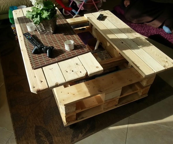 Multifunction Coffe Table With Storage, Slide Out and Lift. Build From Euro Pallets