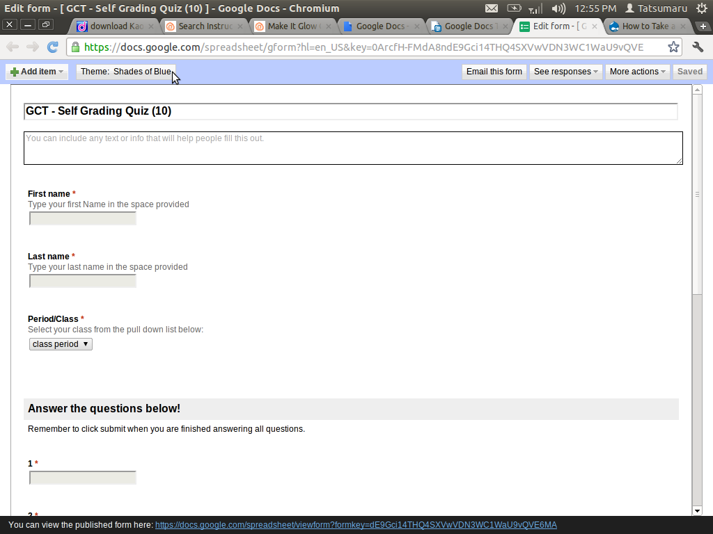 self grading quiz with google docs 7