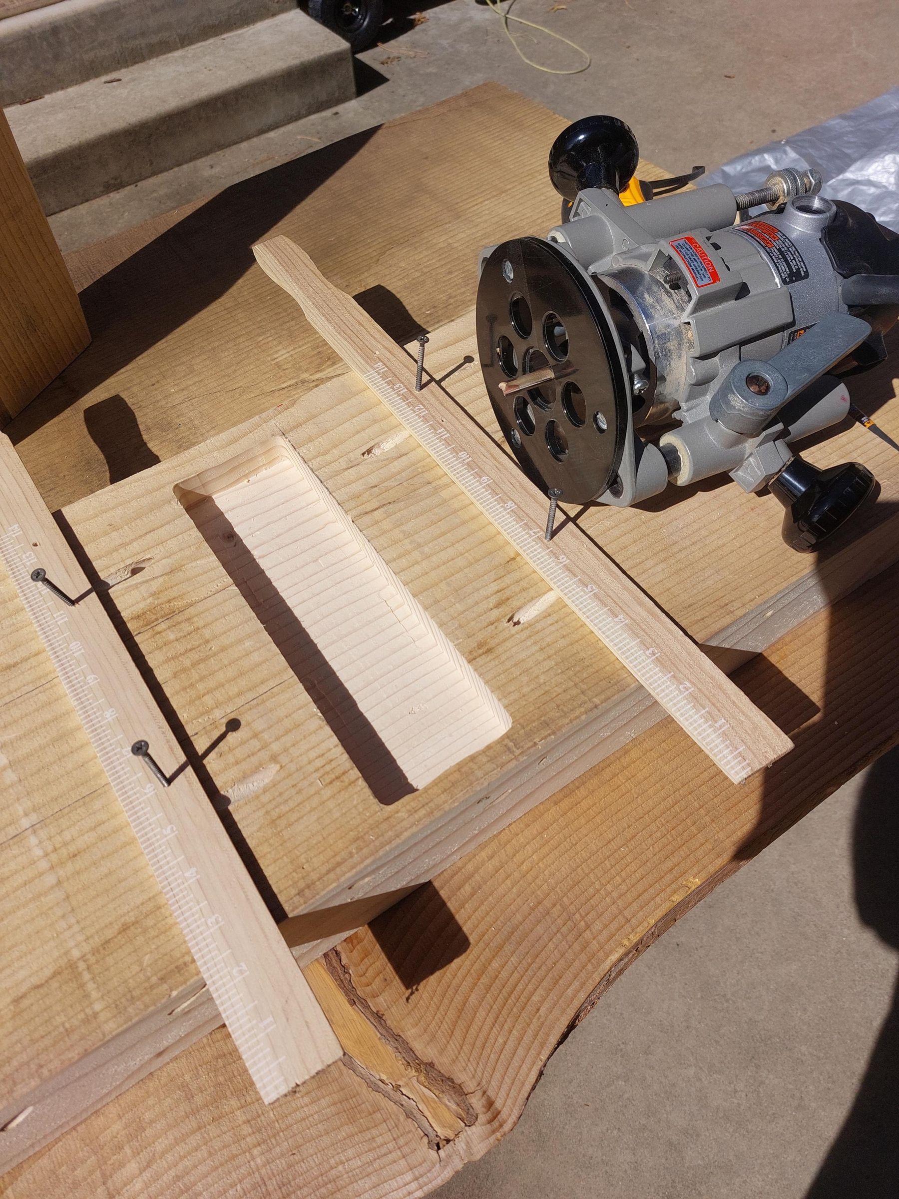 Patio Table With Cinder Block Legs and Beeswax Finish (Benches Included