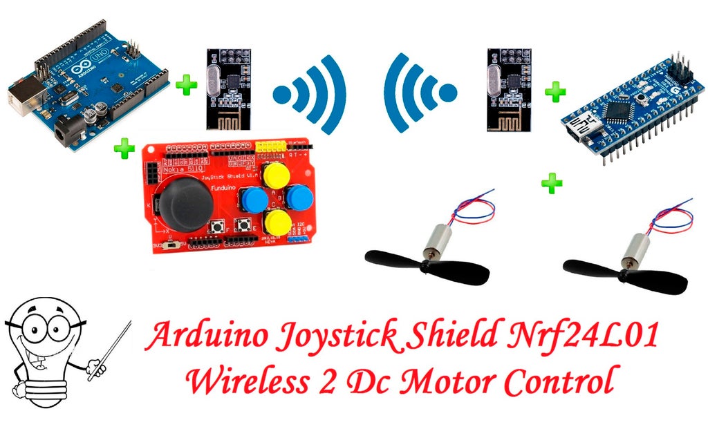 arduino joystick shield nrf24l01 wireless 2 dc motor control rc car project part 1 instructables
