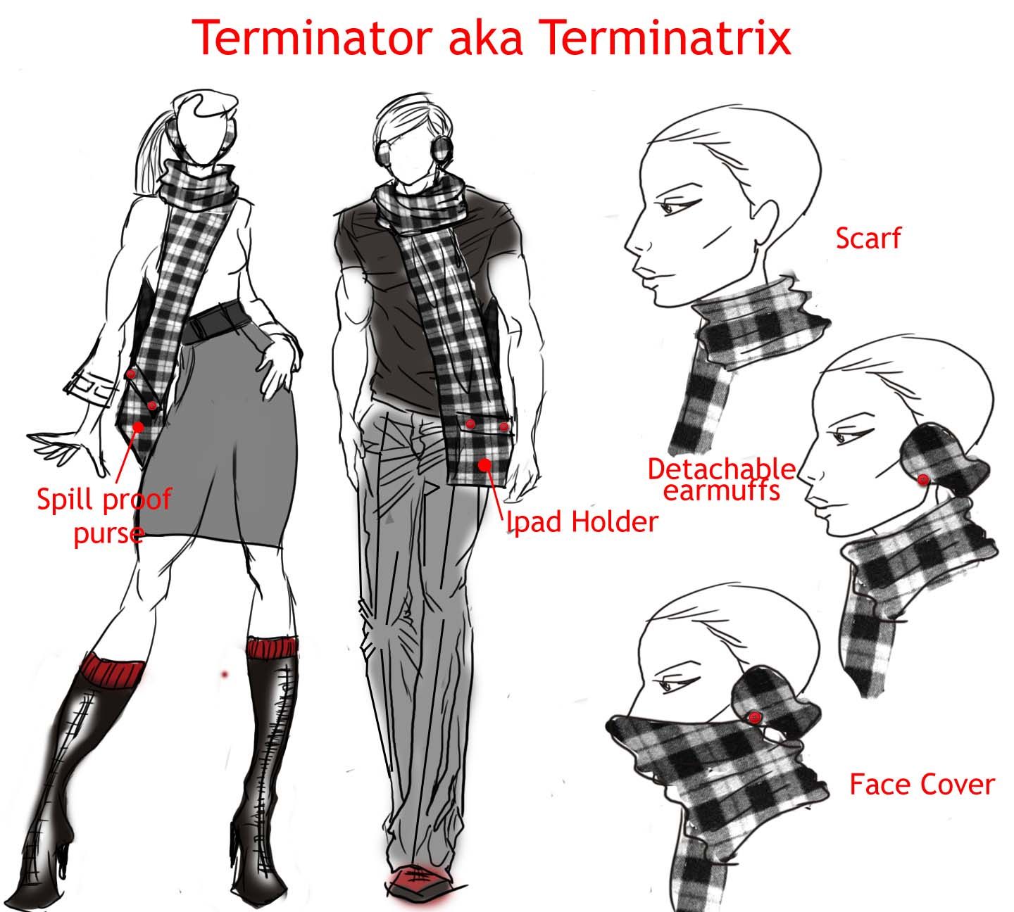 The Terminatrix or Terminator.. the Last Cold Accessory You Will Ever Need Scarf, Bluetooth Headphones, Earmuffs, Ipad or Purse, Face Cover, Hand Pockets