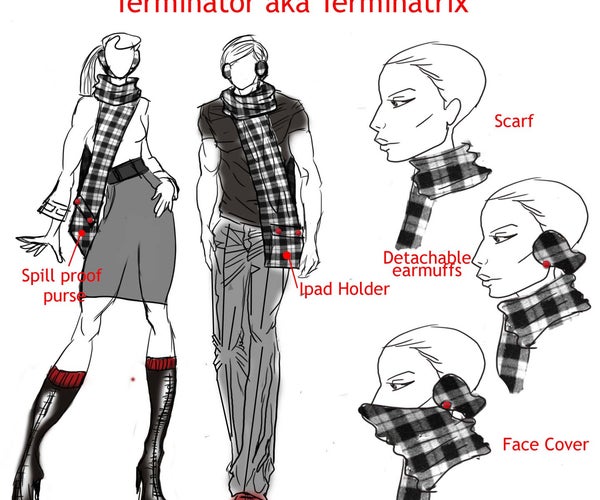 The Terminatrix or Terminator.. the Last Cold Accessory You Will Ever Need Scarf, Bluetooth Headphones, Earmuffs, Ipad or Purse, Face Cover, Hand Pockets