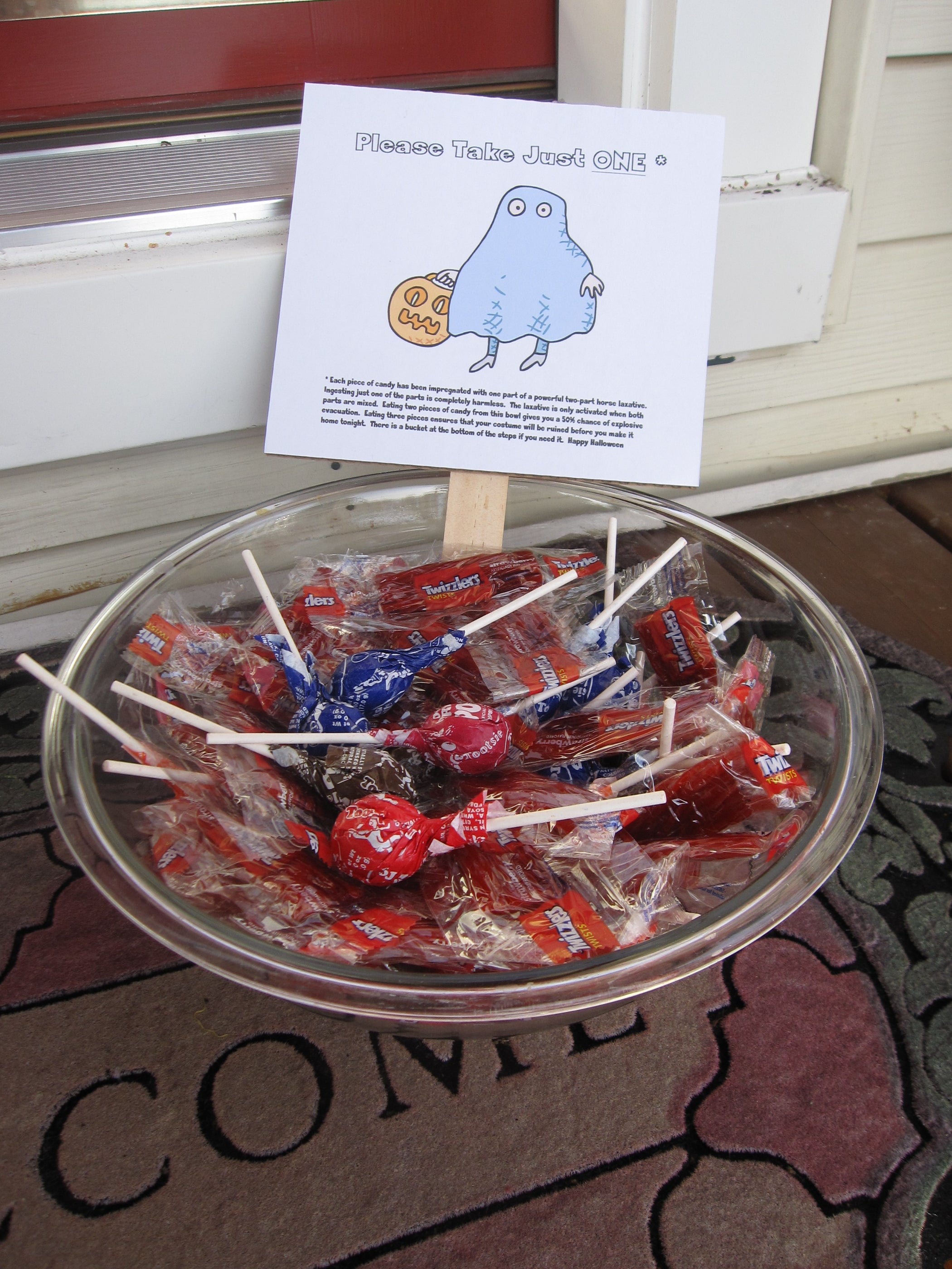 Ensure TrickorTreaters Only Take One From the PleaseTakeOne Bowl