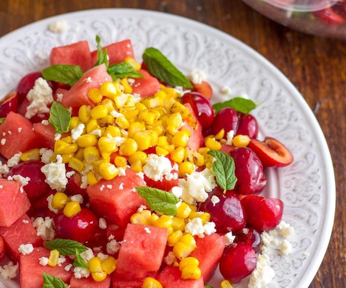 Summer Watermelon Cherry Salad With Feta