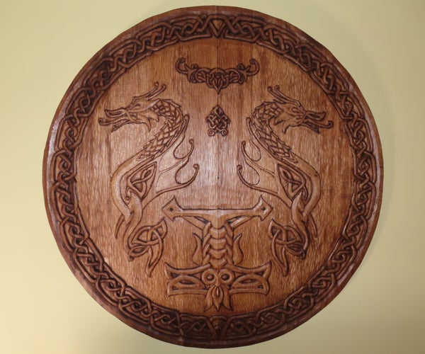 Huge Hand-Carved Celtic Wooden Shield. 1000mm in Diameter!