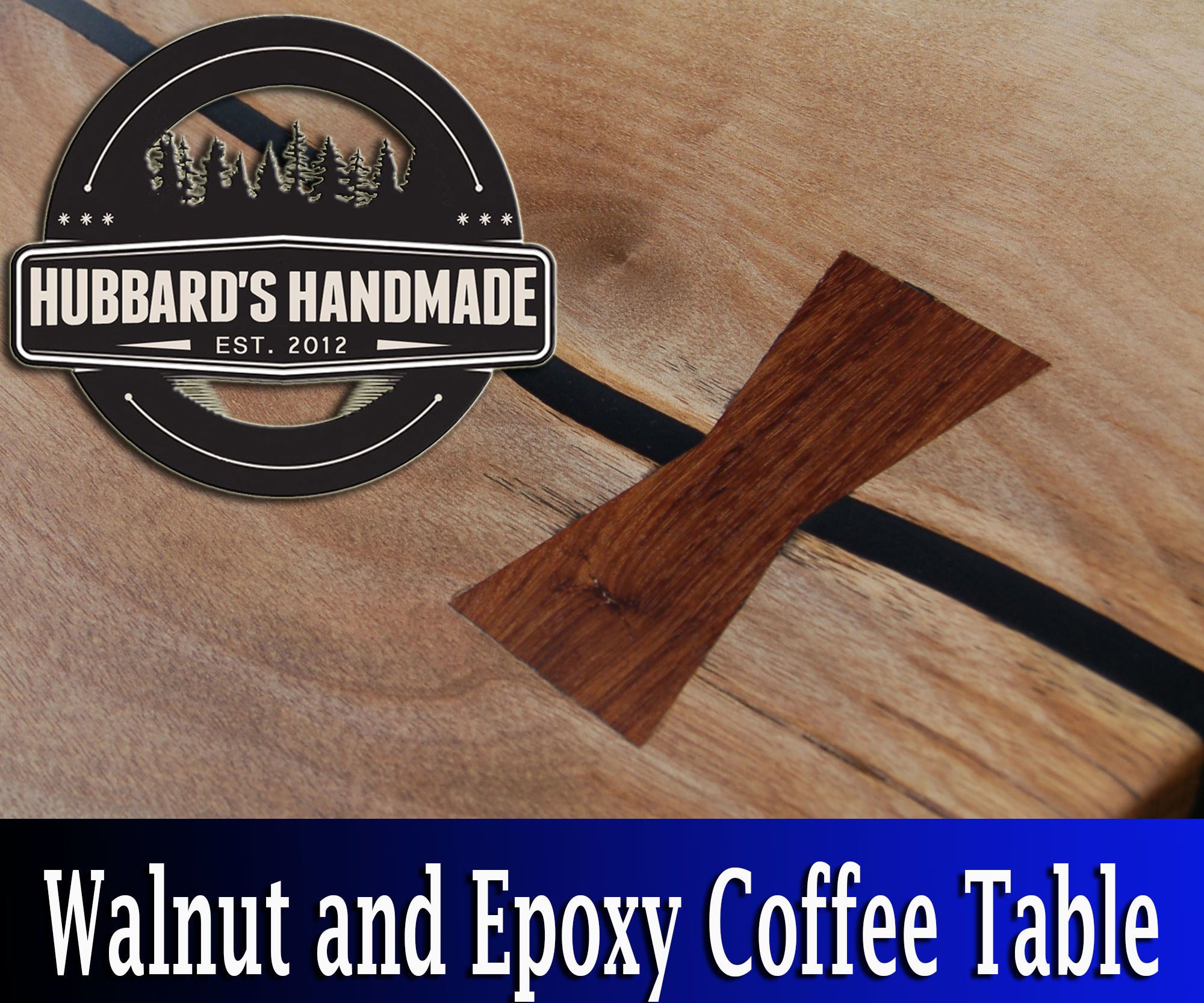 Black Walnut Slab and Black Epoxy Coffee Table (with Cocobolo Bowties)