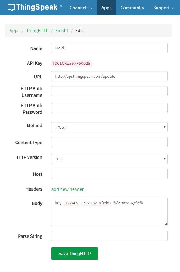 Picture of Create a ThingHTTP in Thingspeak