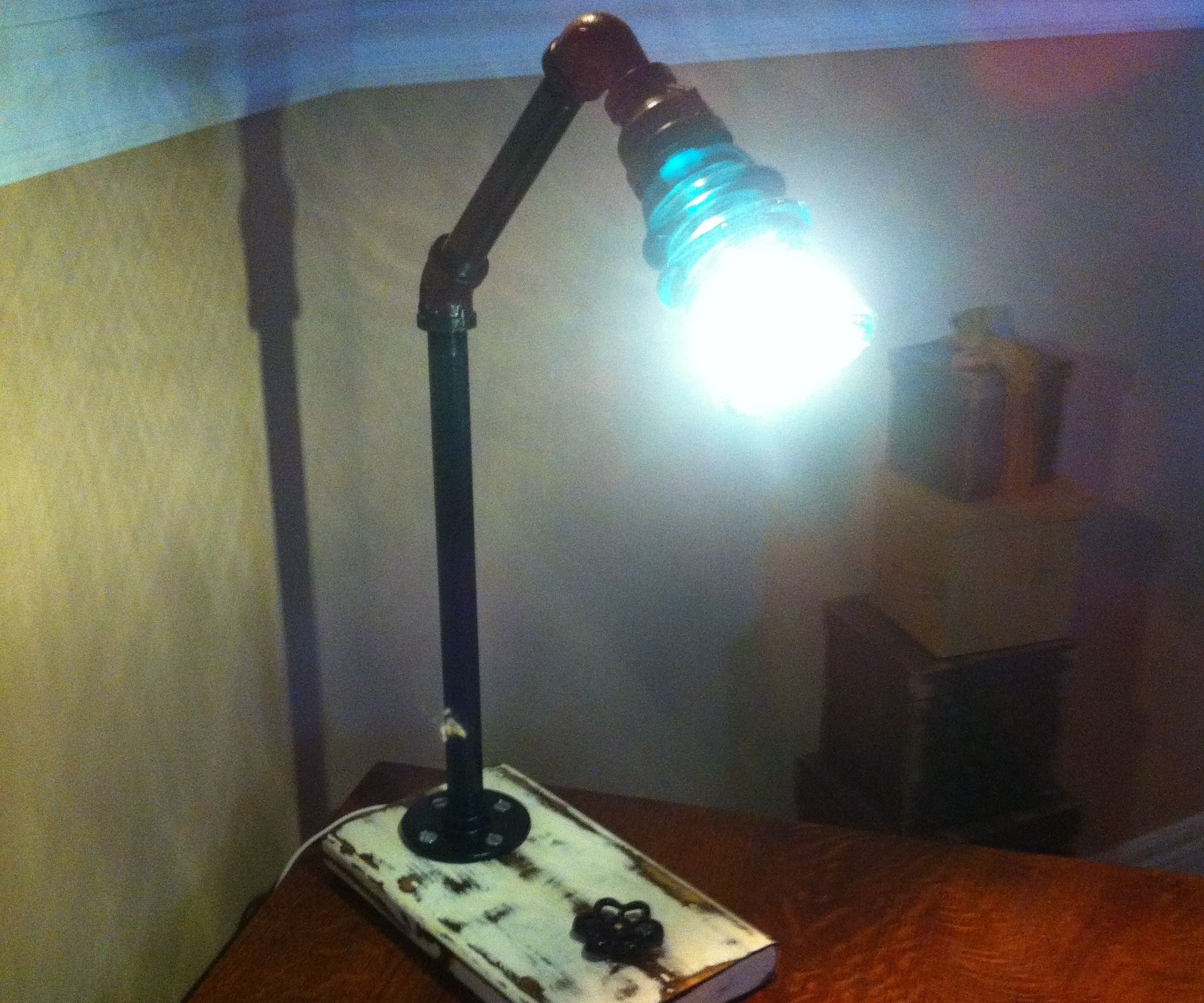 Pipe Lamp With Antiqued Wood Base 13 Steps (with Pictures