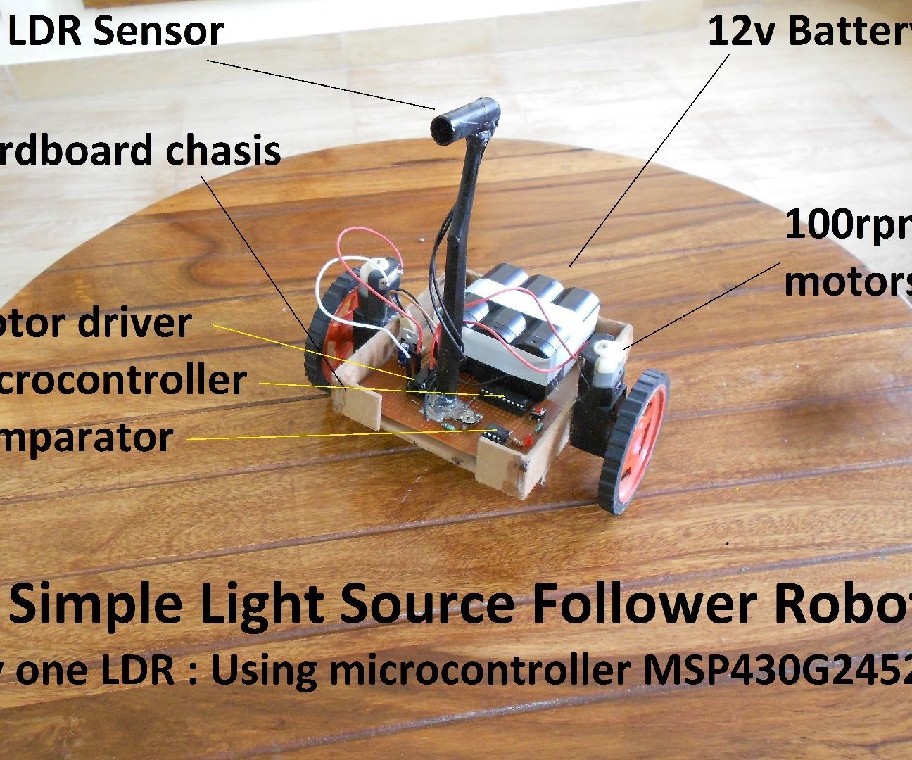DIY guide for Simplest Light-Source Follower Robot with step-by-step instructions