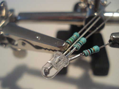 Soldering Resistors and Wire to the Tri-color LED