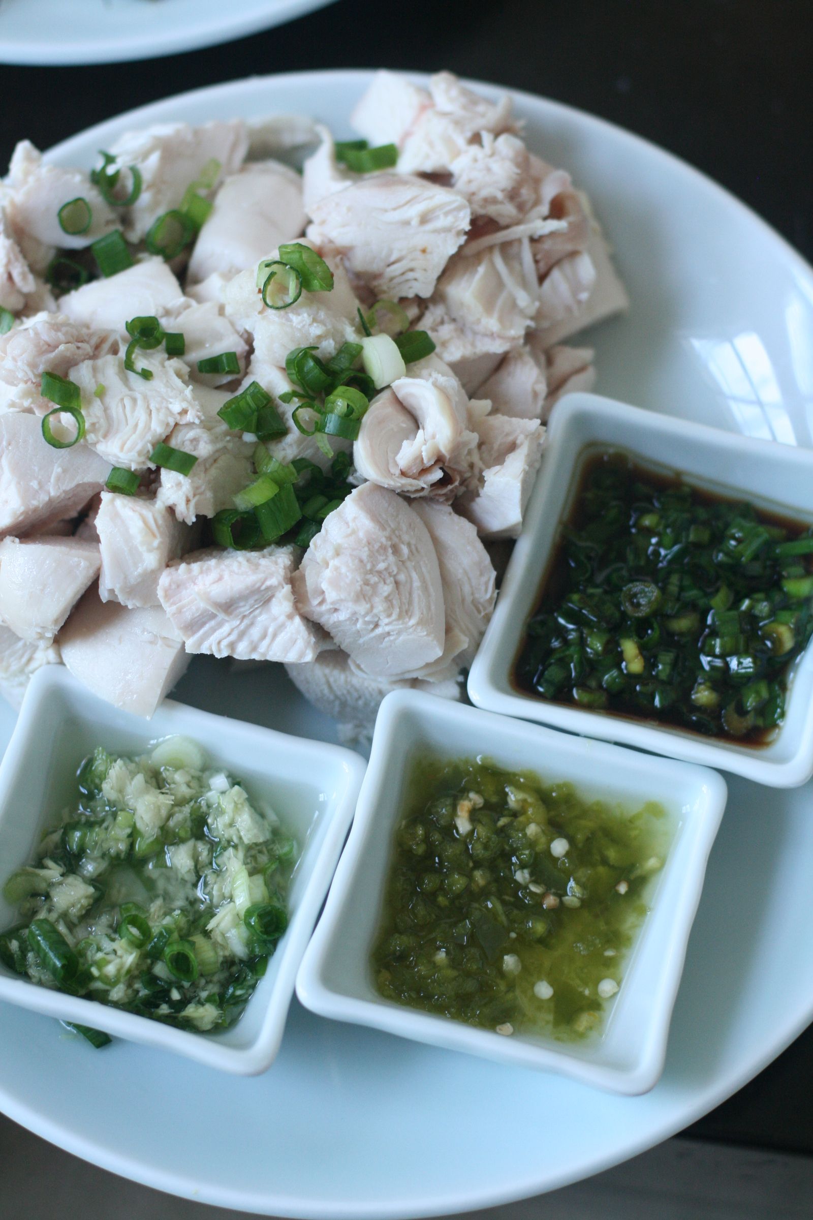 Poached Chicken Breasts With Three Dipping Sauces