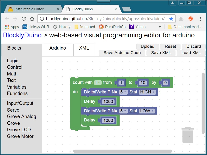 code blocks for arduino