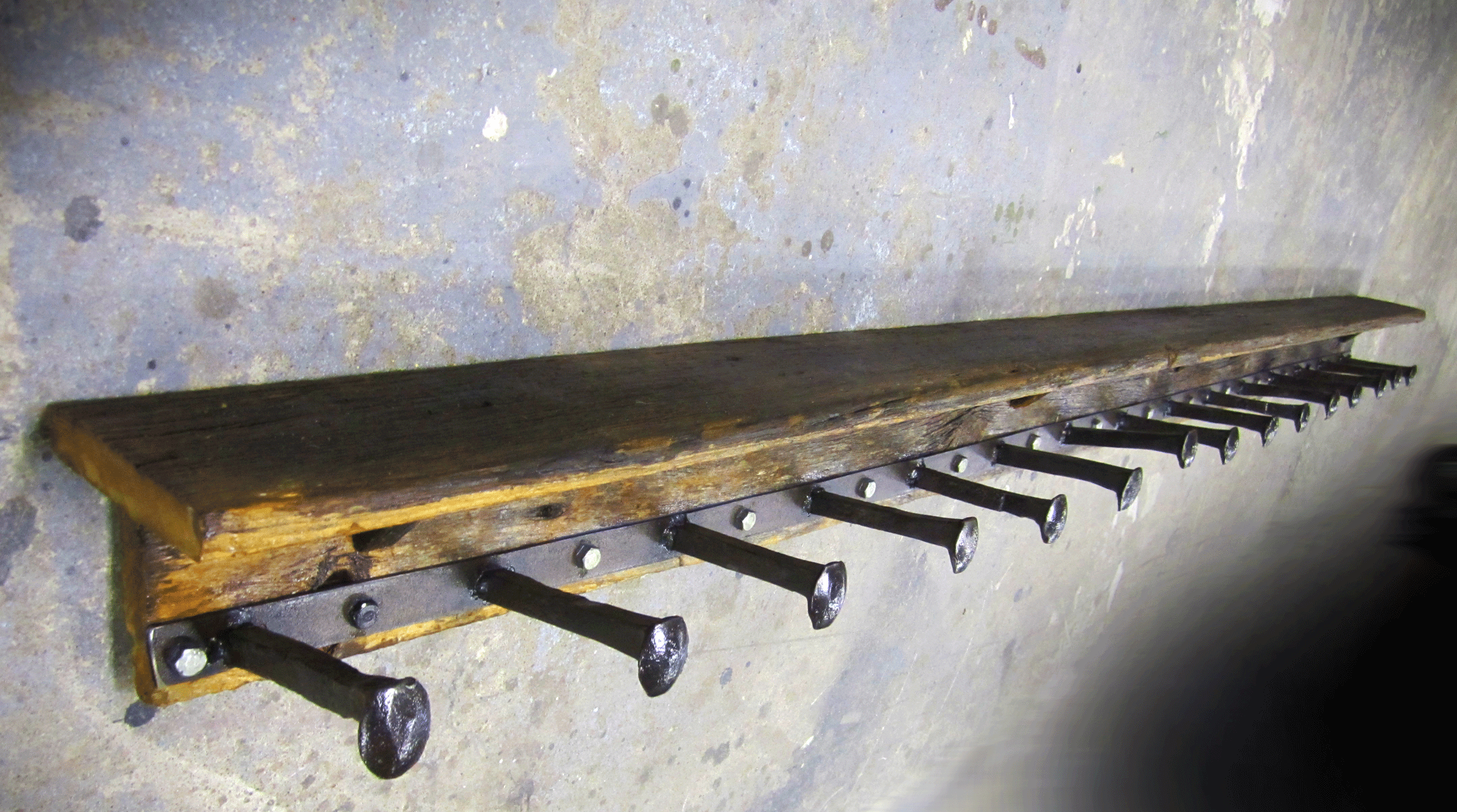 Build a "vintage" Barn Board Railroad Spike Coat Rack & Hat Shelf 3