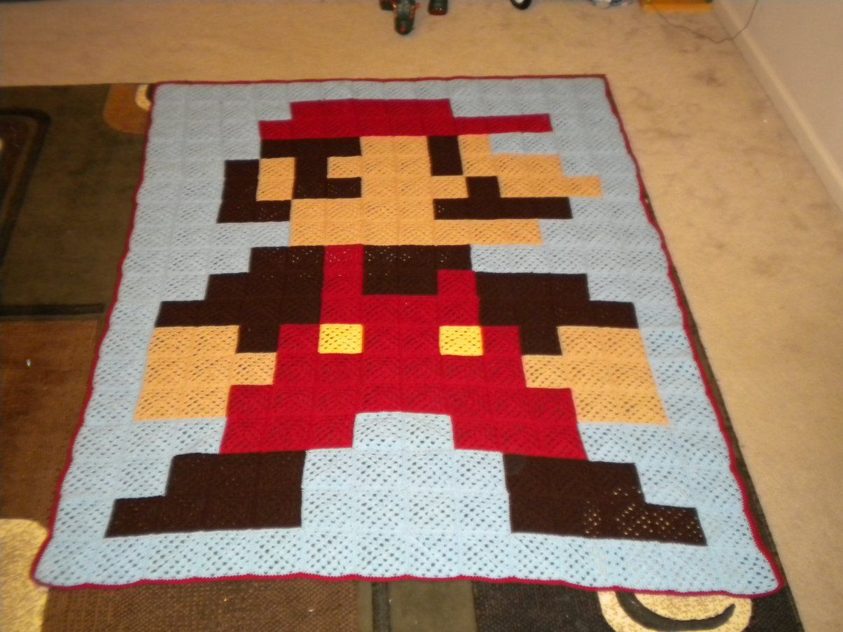 DIY guide for 8-Bit Mario Blanket - Made from Granny Squares with step-by-step instructions