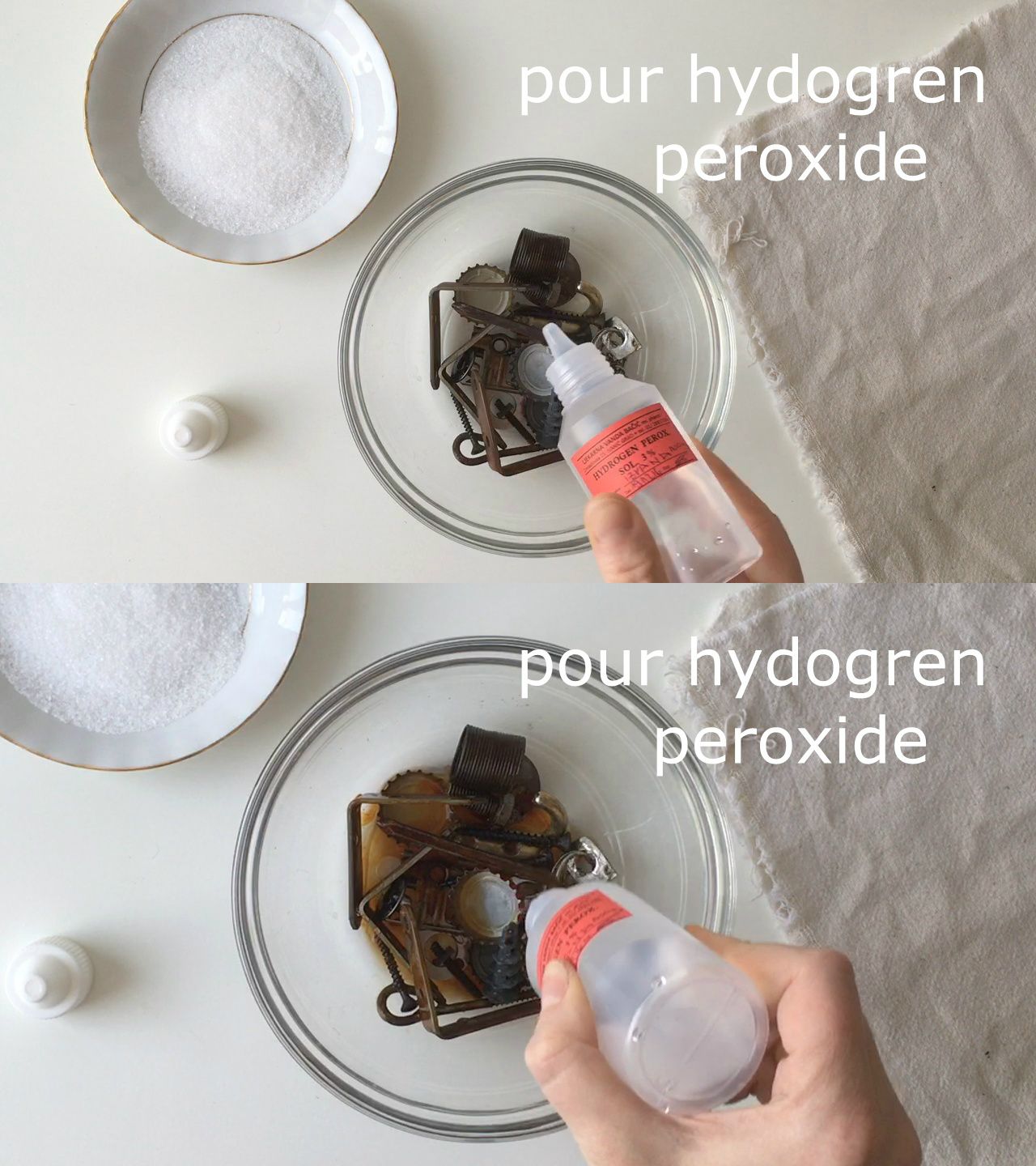 How to Rusty Metal Pieces Using Vinegar, Hydrogen Peroxide and Salt 3