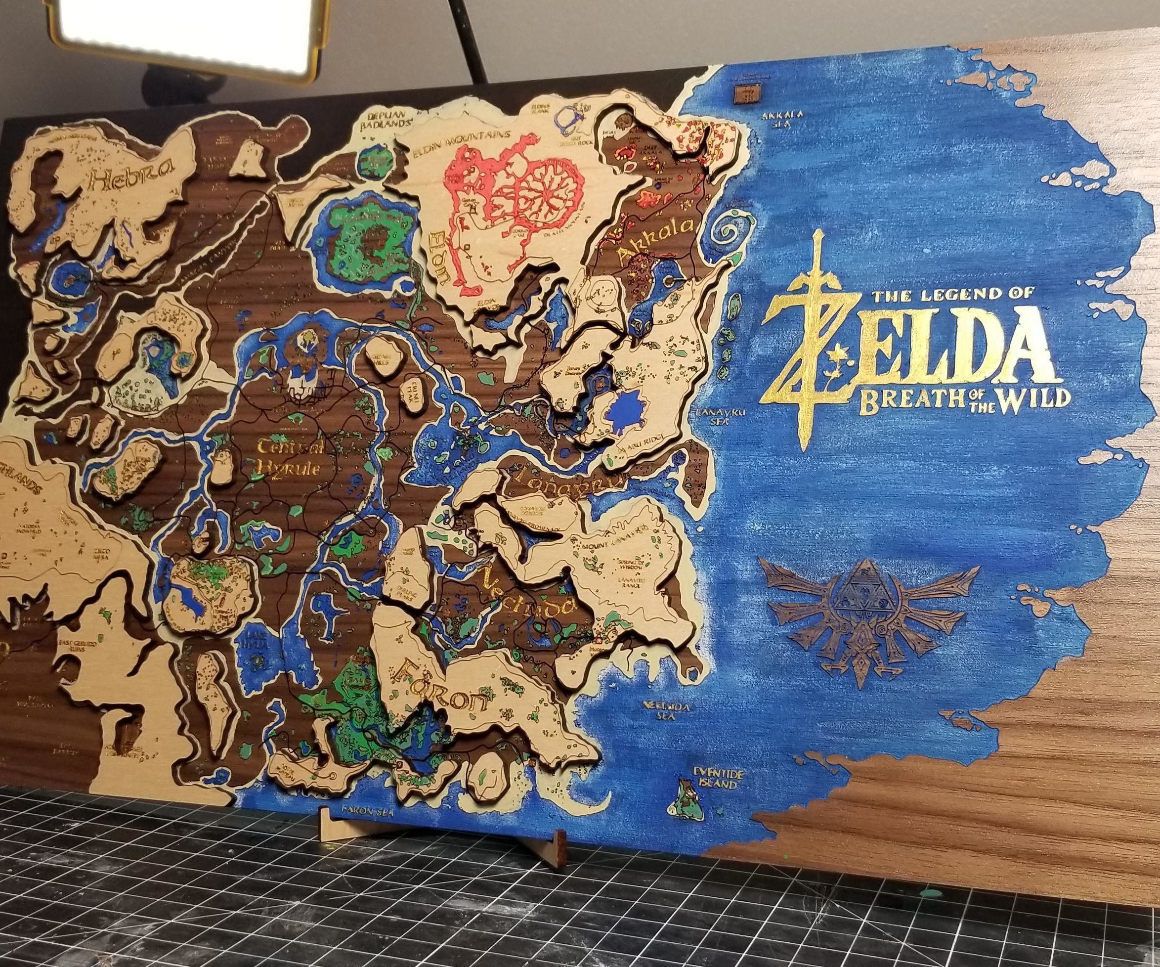 Multi-layer Map of Hyrule - Laser Engraved and Painted